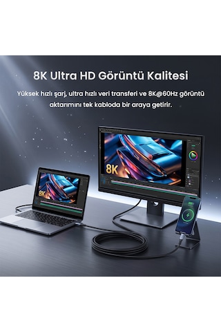 Veggieg 100w 5a Usb 3.2 Gen2 20 Gbps 8k 60hz Type-c Görüntü Şarj Ve Data Kablosu 1 Metre