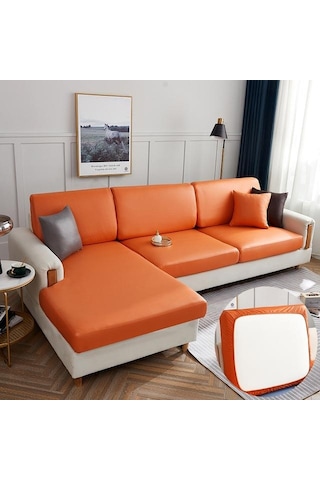 Turuncu Su Geçirmez Pu Mobilyalar Koruyucu Kanepe Minder Örtüsü Köşe Kanepe Koltuk Minderi Slipcover Elastik Düz Renk Kanepe Örtüsü Normal Size-1
