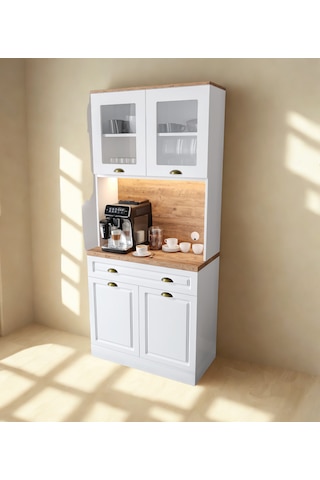 Handy Mini 93 Cm Kahve Köşesi & Çok Amaçlı Mutfak Dolabı Ceviz - Beyaz