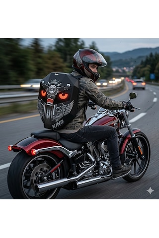 Missidea Road King Led Işıklı Sırt Çantası Motorcu Çantası Büyük Boy Siyah