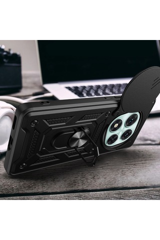 Xiaomi Poco X7 Kılıf Magnetik Standlı Kamera Korumalı Sürgülü Vega Kılıf Siyah