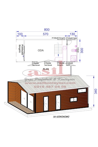 32 M² Loft Katlı, V Çatı + Verandalı Ahşap Desen Betopanlı Konut