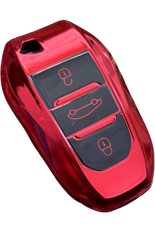 Autohan Keys Peugeot 208, 308, 508, 2008, 3008, 5008, Rifter İle Uyumlu Akıllı Anahtar Koruma Kılıfı, Kırmızı