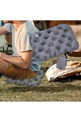 Bosphorusboutique02 Suntek Şişme Koltuk Minderi Katlanmış Ofis Sandalye Uçak Gri Hafif Ve Pratik Gri