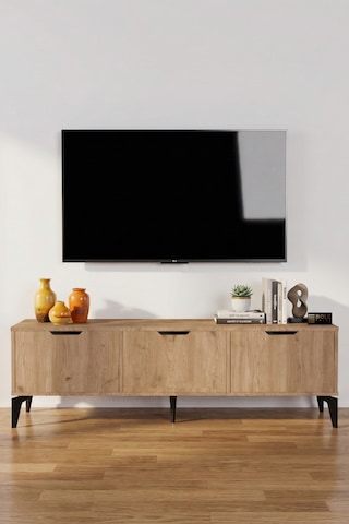 Reyo Falez Royal Tv Sehpası 160 Cm Tv Ünitesi Kapaklı Modern Şık Minimal Salon Konsolu 5093 Meşe Açık Meşe