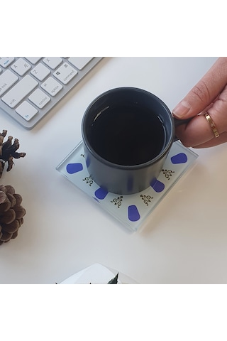 Decorita Cam Bardak Altlığı | Acem Kahveci - Mavi | 4'lü Takım Kırmızı