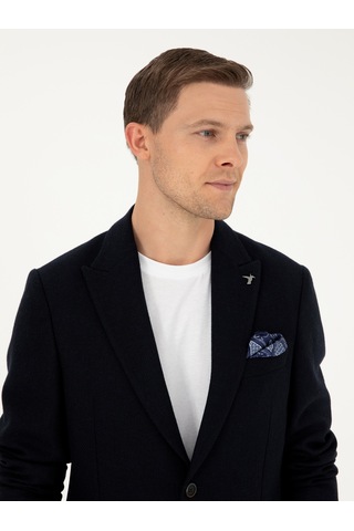 Cacharel Lacivert Slim Fit Yün Karışımlı Blazer Ceket