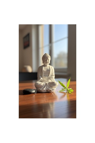 Meditasyon Yapan Buda Heykeli Zen Bahçesi Ve Yoga Köşesi Dekoru Spiritüel Biblo Beyaz
