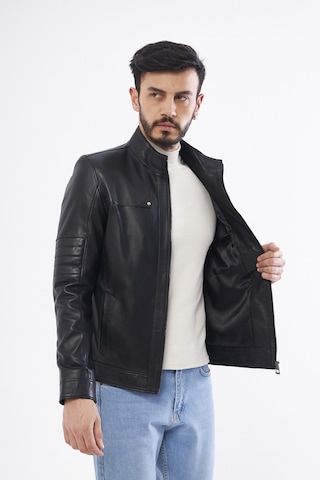 DERİNS DER134 Hakiki Deri Erkek Siyah Mont Siyah