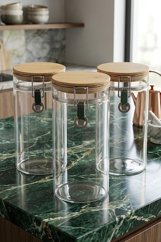 Bambum Mada 1300Ml 20 CM 6 Lı Kelepçeli Vakumlu Boroslikat Cam Set