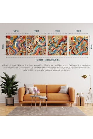 İskandinav Soyut Tablo Set Çerçevesiz 50x50cm Pvc Tablo 4'lü Set 022 Her Bir Tablo 50x50cm Büyüklüğündedir.