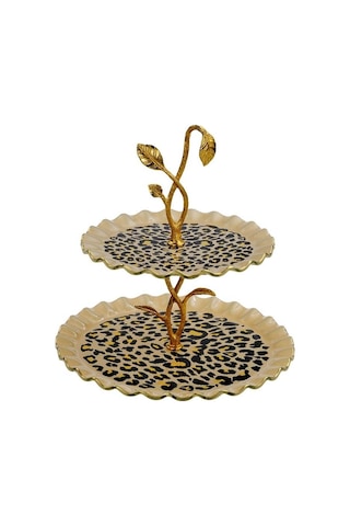 Glore Leopar Wavy Altın Yaldızlı Cam Kurabiyelik 26098