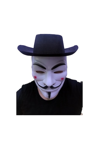 Vendetta Şapkası Ve Maskesi Çocuk Boy Siyah Renkli Delikli