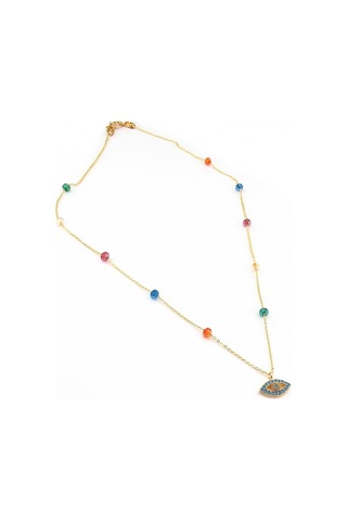 Mavi Taşli Göz Nazarlik Renkli Boncuklar Kadin Kolye Q0333 Sedef