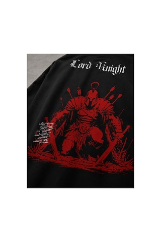 Yolo Street Lord Knight Oversize Siyah Tişört Kırmızı Şövalye Baskılı Unisex Streetwear %100 Pamuk Siyahg1gg