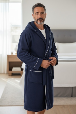 % 100 Pamuklu Laodikeia Kapşonlu Unisex Kadın Erkek Bornoz Lacivert