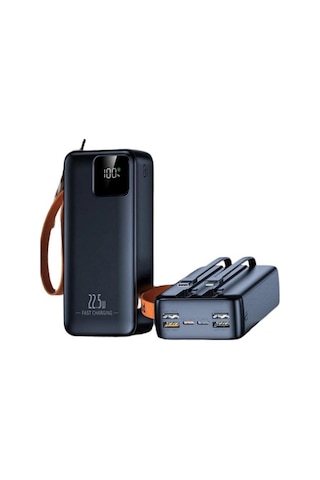 30000mah Powerbank 22.5w Hızlı Şarj Özellikli Type C Ve Lightning Kablolu Pd Taşınabilir Şarj Aleti Beyaz