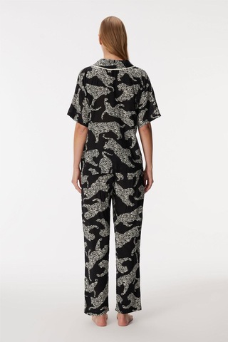 Anıl Zebra Kadın Kısa Kollu Önden Düğmeli Gömlek Pijama Takım Siyah