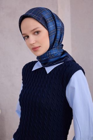 BELLİ Ekose Desen İpek Twill Eşarp 4218d01 Lacivert - 87