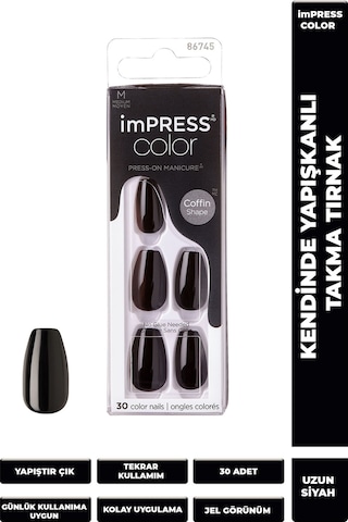 İmpress Color Kendinden Yapışkanlı Takma Tırnak Uzun Siyah