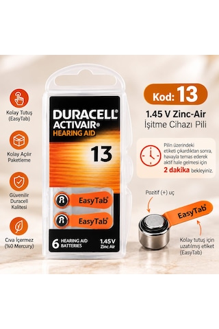 Duracell 13 Numara Cihaz Pili 10 Paket 60 Adet
