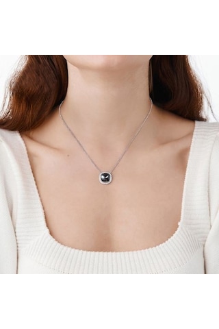 Monemel Kristal Taşlı Siyah Antraj Kolye Altın Kaplama Gümüş - Rodyum