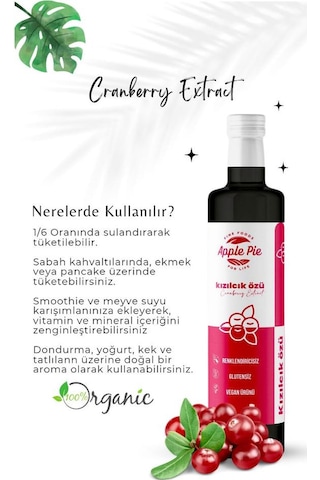 Applepiefoods Kızılcık Özü Doğal Koruyucusuz 700 Gr Analizli , Soğuk Sıkım , Cranberry Extract