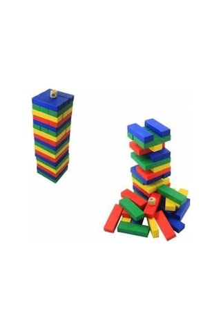 Jenga Renkli Ahşap Denge Taktik Beceri Oyunu Janga Puzzle 55