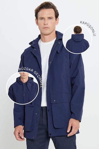 Ac&Co / Altınyıldız Classics Kapüşonlu Dik Yaka Standart Fit Erkek Kaban Lacivert