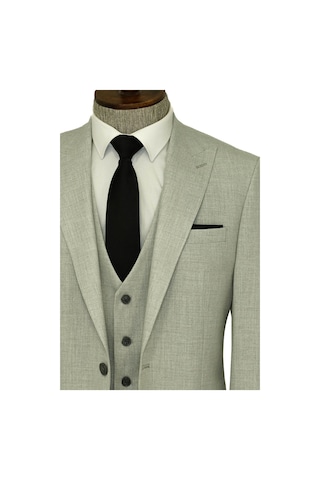Wessi Tek Düğmeli Slim Fit Gri Yelekli Erkek Takım Elbise Gri