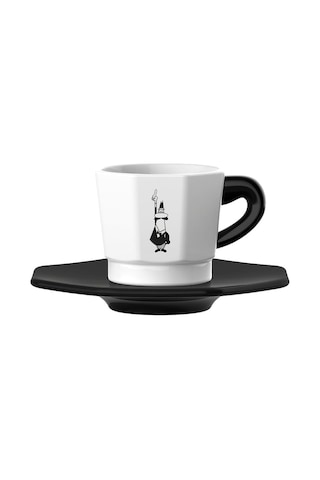 4'lü Espresso Fincan Seti - Sekizgen Tasarım - Siyah Beyaz Karma Renk - Porselen Çok Renkli