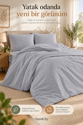 Çift Kişilik Gri Nevresim Takımı 4 Parça Düz Renk 180x220 Nevresim 180x240 Çarşaf 2 Yastık Kılıfı Ev