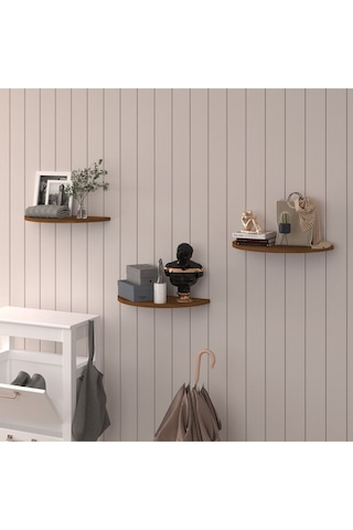Doğal Modern Organizer Düzenleyici 3'lü Oval Dekoratif Kitaplık Banyo Mutfak Duvar Rafı Ceviz