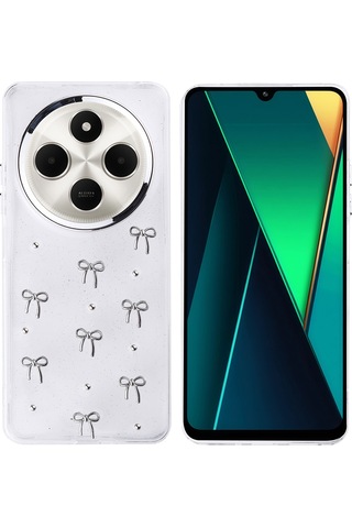 Noktaks - Xiaomi Uyumlu Xiaomi Redmi 14c 4g - Kılıf Airbag Tasarımlı Simli Şeffaf Koruyucu Kutup Kapak - Lale T36553 Lale