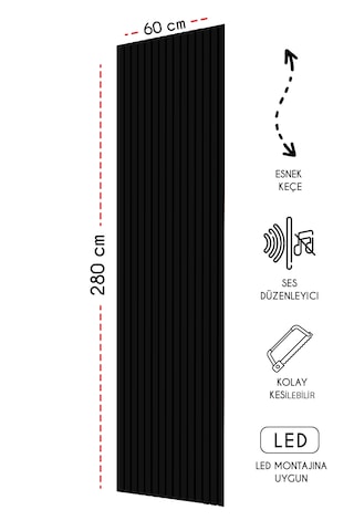 Mdf Akustik Duvar Ve Tavan Kaplama Paneli 60 x 275 CM - Siyah