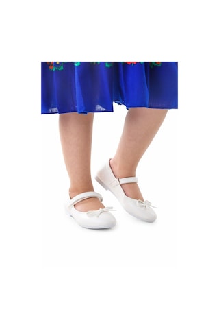 Kiko Kids Fiyonklu Cırtlı Kız Çocuk Babet Ayakkabı 201 Cilt Beyaz 001