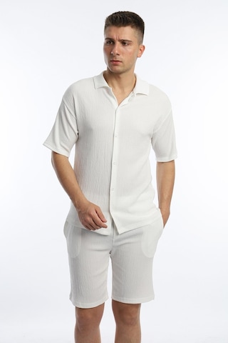 Polo State Erkek Crinkle Kumaş Gömlek - Şort Takım - Beyaz