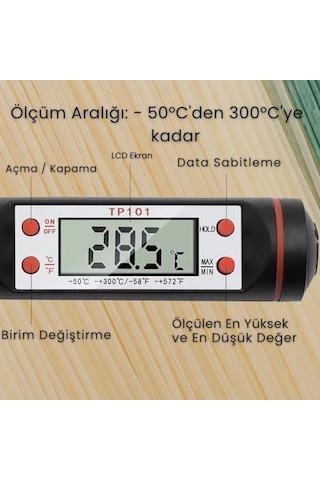 Mutfak Tipi Dijital Yemek Termometresi Lcd Ekranlı Ve Koruma Kılıflı Et Pişirme Derecesi Ve Sıvı Sıcaklık Ölçer Hassas Sensörlü-tüm Yemekler İçin Uygun Ahşap