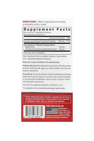 Takviye Force Factor, Ultra Berberine , Glucose & Metabolism Formula, 60 Veg Capsules
