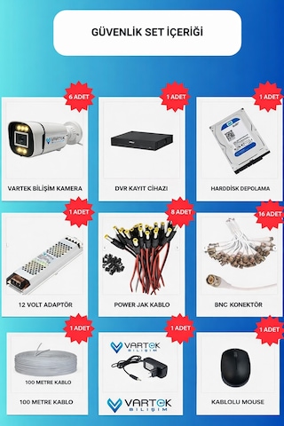 6 Kameralı 6 Atom Led Gece Renkli Görüşlü Güvenlik Kamerası Seti + 500 Gb Hdd