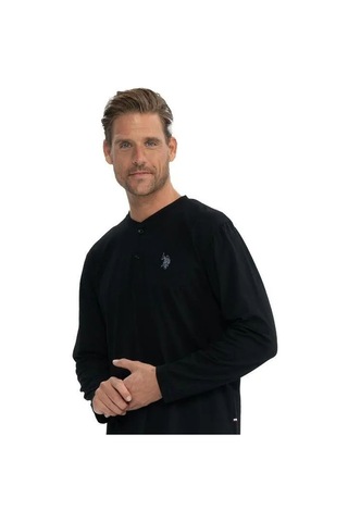 U.S. Polo Assn. U.s Polo Assn. 18853 Erkek Uzun Kollu Yakası Düğmeli Pijama Takım-siyah Siyah