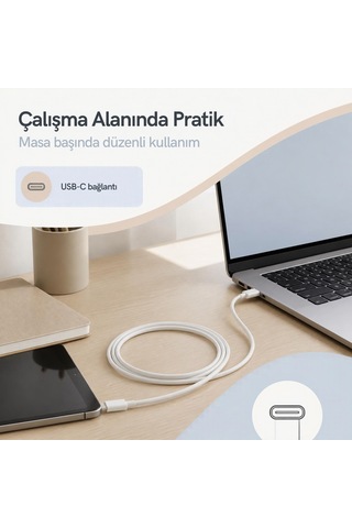 Usb-c To Usb-c Örgülü Hızlı Şarj Ve Data Kablosu 1 Metre 60w Telefon Tablet Notebook Uyumlu Type-c Kablo Beyaz