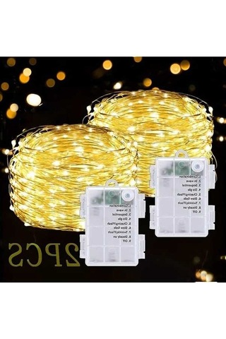 Fastbuy Turcoshop11 2 Adet 50 Led 16ft Pil İle Çalışan 8 Modlu Ipx6 Su Geçirmez Bahçe Aydınlatma Beyaz Beyaz