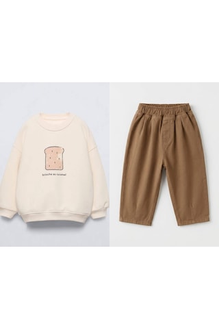 Eray Alp Kids Unisex Çocuk Sweatshirt Kahverengi Jean Pantolon Takım Günlük Rahat Kombin
