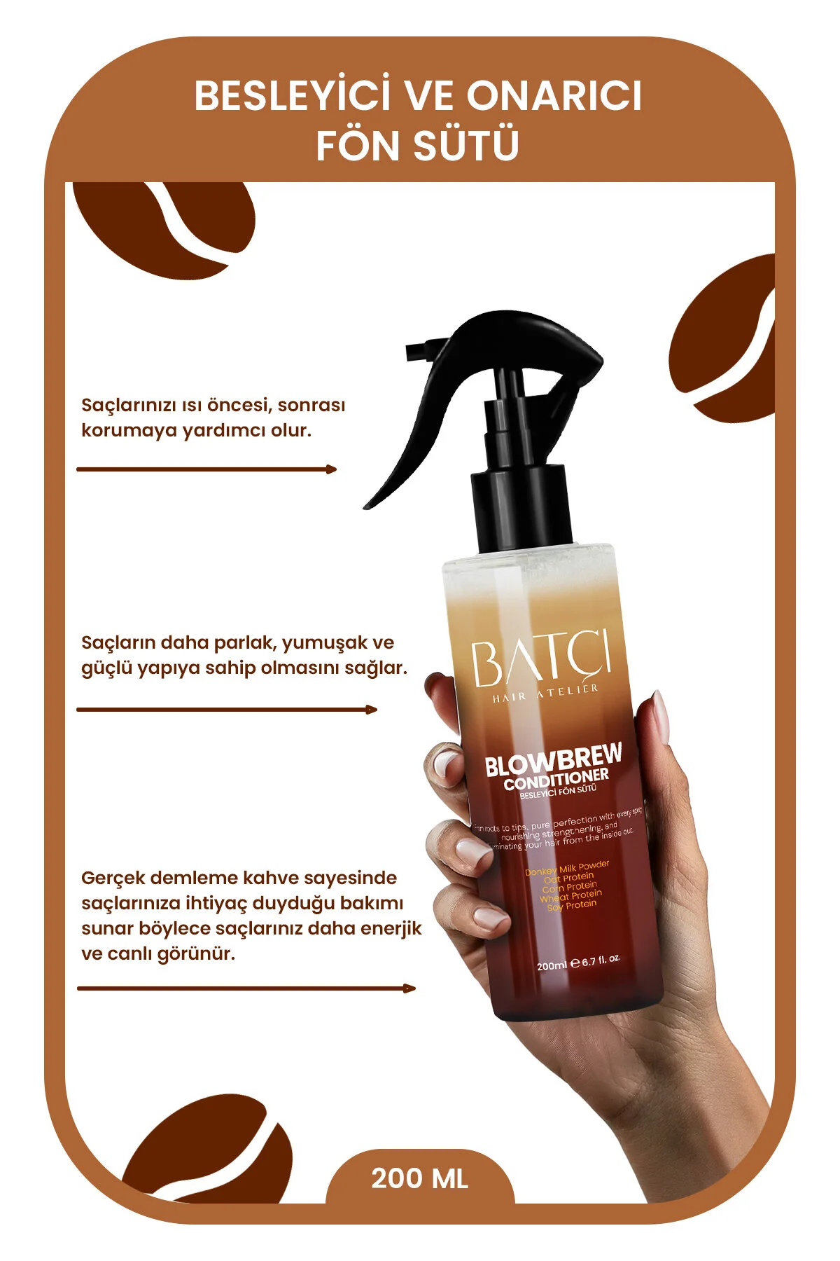 Kahve Serisi Set Kuru Ve Yıpramış Saçlar Için Şampuan Saç Bakım Kremi Ve Saç Bakım Fön Sütü Kuru - Yıpranmış