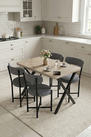 Mutfak Masası 4 Sandalyeli Set 110x70 Cm Modern Bahçe Cafe Masa Takımı 4 Kişilik Tedy 9883 Anstrasit Gri