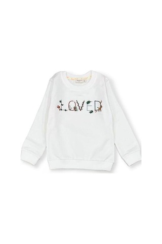 Kız Çocuk Loved Nakışlı Pamuklu Eşofman Takım-14382 Ekru