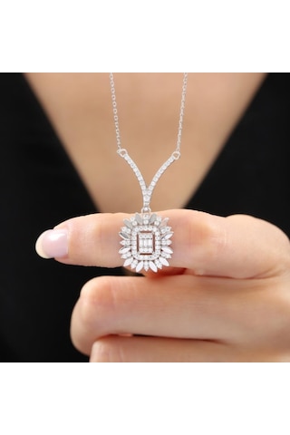 Mia vento Pırlanta Montür Parıltılı Baget Güneşi Zarafet Mührü Gümüş Kolye