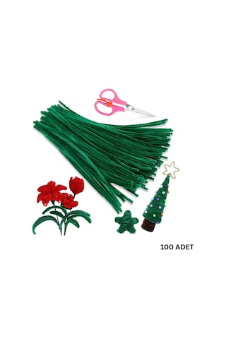 Şönil Tel, El İşi, Dıy, Hobi Ve Çiçek Yapım Teli, Koyu Yeşil, 100 Adet, 6 Mm - 30 Cm