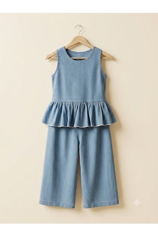 My Kids Wear Mini Chic Fırfır Detaylı Kız Çocuk Takım 12831 Buz Mavi